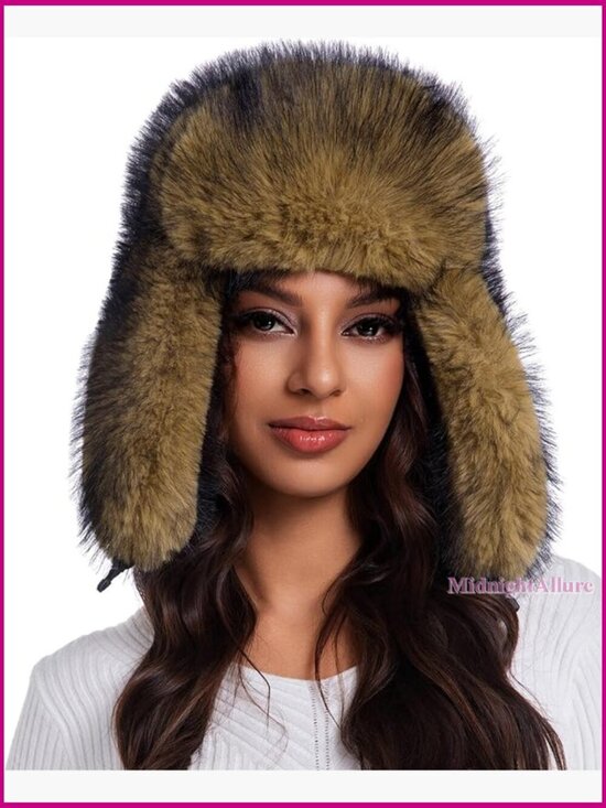 Faux Fur Trapper Hat with Ear Flaps - Winter Warm Russian Ushanka Style main image 4